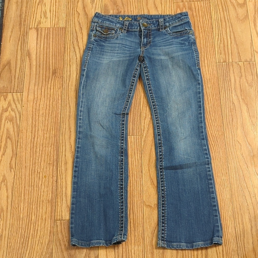 Kut from the Kloth Low-rise Bootcut Jeans Y2K Gold Pocket Stitch Stretch Size 6